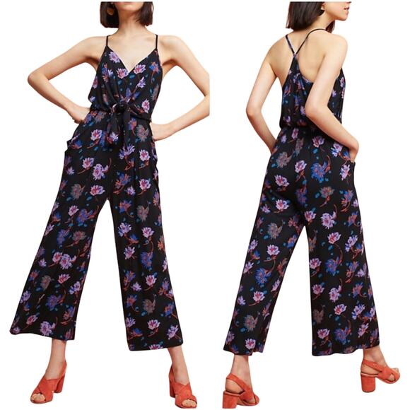 Anthropologie Pants - Anthropologie Moulinette Soeurs Willa Black Floral Cropped Jumpsuit Medium